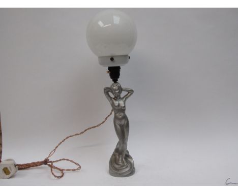 A circa 1930s deco figural globe lamp, 49cm tall, Collectors electrical 