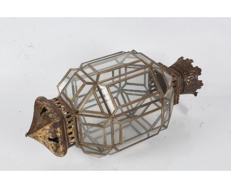 Eastern gilt metal and glass hanging light shade, 46cm long