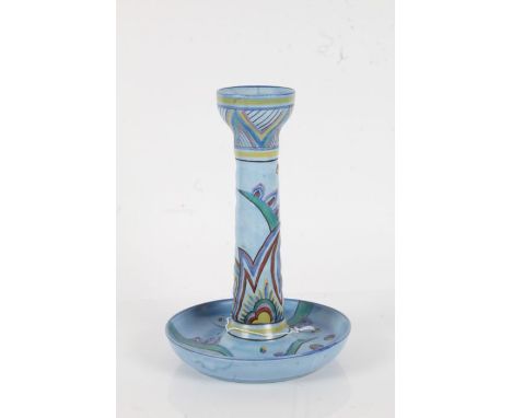 Carltonware 'Handcraft' candlestick, brightly decorated on a blue ground (damaged), 22.5cm tall