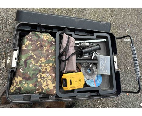 A Stanley toolbox containing assorted DeWalt tools