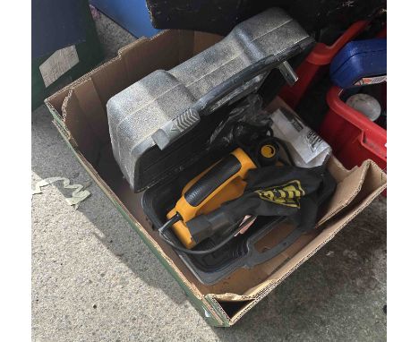 A JCB planer - sold with a blue toolbox containing a Pag600 angle grinder