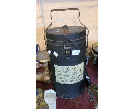 A large vintage metal clad Thermos style food flask with Pyrex glass liner