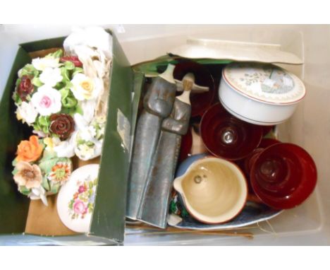 A crate containing a quantity of ceramics, glass and collectable items including large Torquay pottery jug, Lladro figurine, 