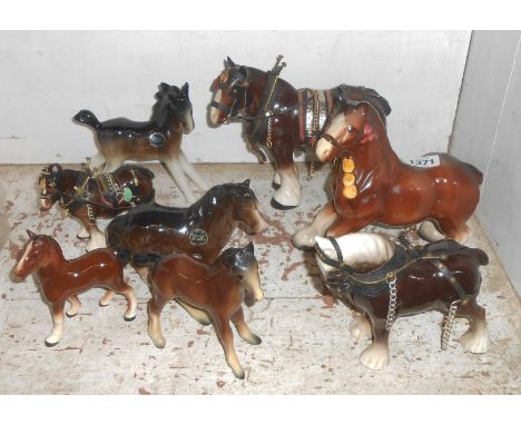 Eight ceramic horse figurines including Melba Ware, Duchy Pottery, etc.