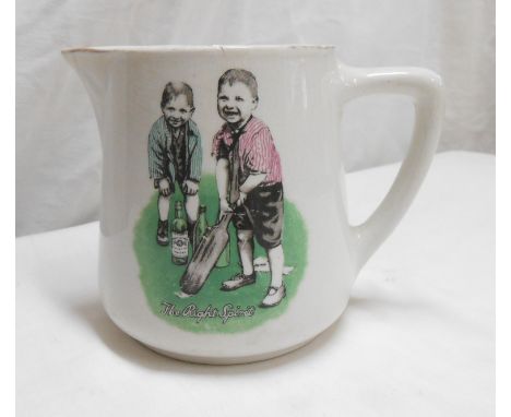 An early 20th Century small Teacher's Whisky jug with transfer printed decoration, depicting children playing cricket in the 
