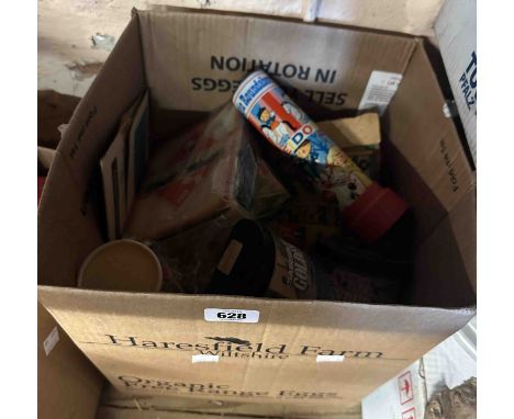 A box containing a quantity of assorted vintage children's toys and games including travel monopoly, a Magic Roundabout kalei