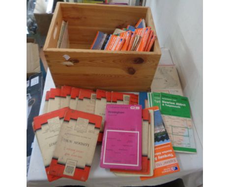 A wooden box containing a quantity of vintage Ordnance Survey maps