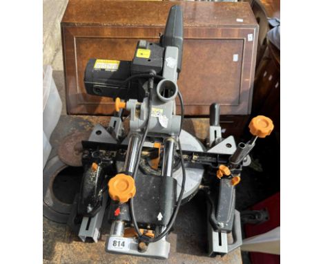 An Evolution Rage-3S electric mitre saw and stand
