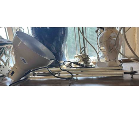 A vintage Herbert Terry clamp anglepoise lamp in white colourway