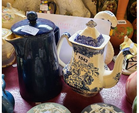 A Mason's Ironstone coffee pot decorated in the 'Ascot' pattern - solod with a Denby stoneware hot water jug with a blue glaz