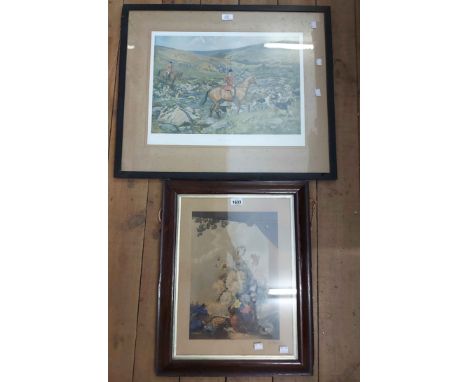 †G. Baxter: a rosewood framed antique coloured print - signed - sold with a †Lionel Edwards hunting reprint