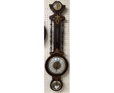 A modern Italian wooden cased banjo barometer/thermometer/timepiece with multiple dials