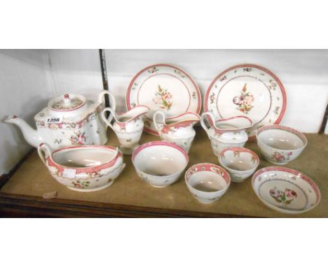 A quantity of late 18th/early 19th Century New Hall porcelain teaware including teapot, milk jugs, sucrier, slop bowls, tea b