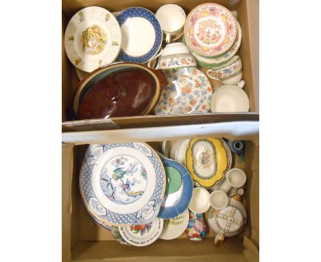 Two boxes containing a quantity of ceramics including Denby stoneware casserole, Queen Elizabeth II jubilee teapot, etc.