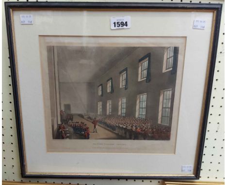 A framed antique hand coloured aquatint entitled 'Military College Chelsea'