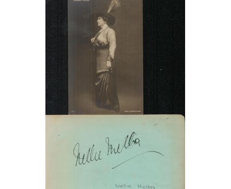 Nellie Melba signed album page with vintage photo. Opera Soprano. All autographed items come with a Certificate of Authentici
