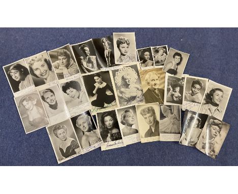 Actresses and entertainers, a collection of 25+ unidentified signed vintage photos, some dedicated. Mostly postcard size with