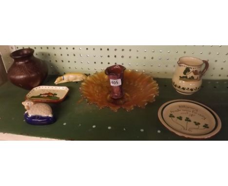 A SHELF OF GLASS &amp; CHINA ORNAMENTS