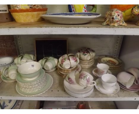 SHELF OF MISC PART TEA SETS INCL; COLCLOUGH, SPODE &amp; OTHERS