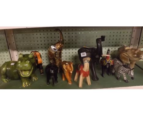 SHELF OF VARIOUS WOODEN &amp; CHINA ANIMALS A/F