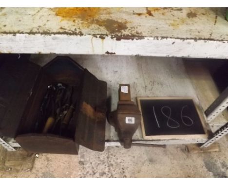 A TOOL BOX CONTAINING VARIOUS TOOLS &amp; A VICE