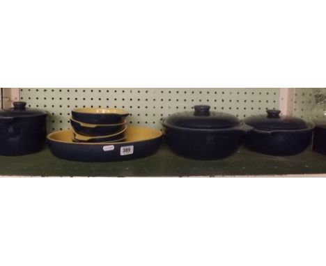 SHELF OF VARIOUS DENBY COOKWARE &amp; TABLEWARE