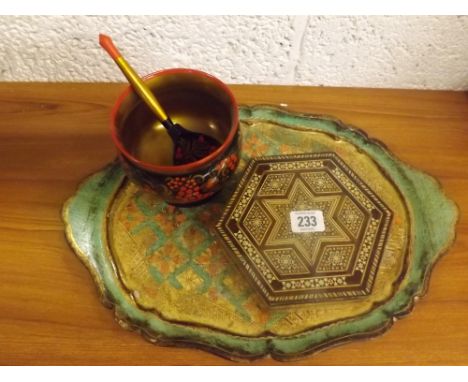 DECORATIVE TRAY WITH DECORATIVE BOWL &amp; LADLE WITH TREEN JEWELLERY BOX