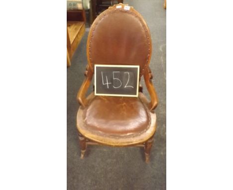 VINTAGE LEATHER SEATED, LEATHER BACKED MAHOGANY ROCKING CHAIR