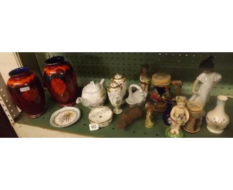 TWO POOLE VASE, TWO MINTON URNS, NAO ORNAMENT &amp; VARIOUS OTHER PIECES