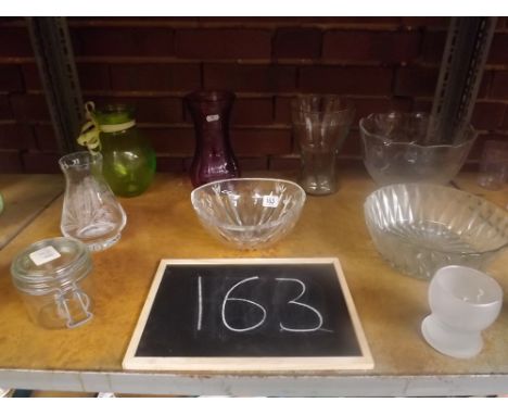SHELF OF VARIOUS GLASS BOWLS