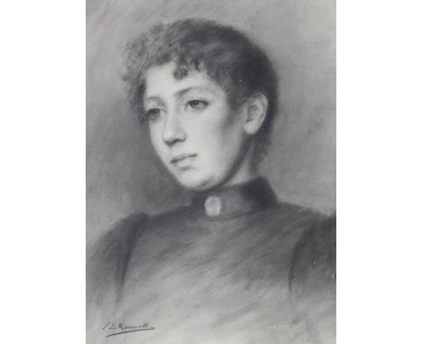 John D. Kenworthy, charcoal and chalk, Portrait of a young lady, signed, 49 x 36cm