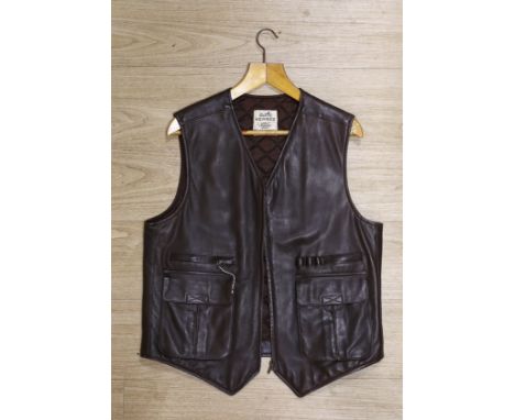 An Hermes brown leather Lambskin waistcoat, size 52