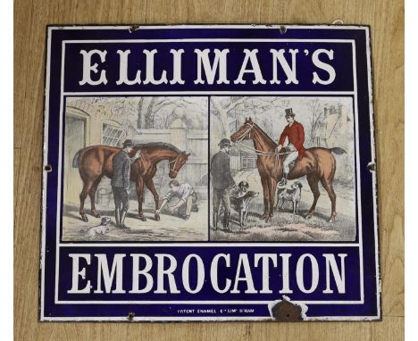 An enamel sign, Elliman's Embrocation, 46 x 51cm