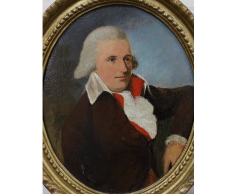 English School, oil on board, late 18th / early 19th century, oval portrait of a gentleman, indistinctly signed, 16.5 x 13.5c