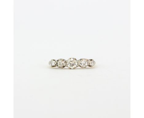 An 18ct yellow gold ring set with five graduated old cut diamonds, approx. 1ct overall, (K.5).
