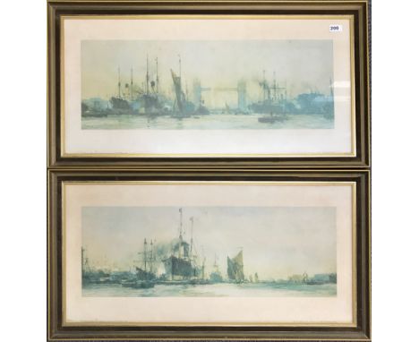 Two large gilt framed limited edition lithographs, 199/500 of the River Thames in London after Charles Dixon printed by Fine 