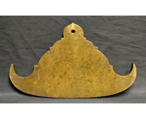 A 19th century Chinese patinated bronze chime or amulet, as a stylized pagoda top, pierced for suspension, 33cm wide, late Qi