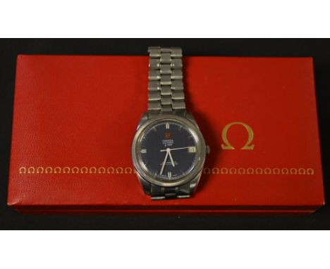 An Omega F300 officially certified day/date chronometer, original 1098 bracelet, original box
