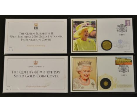 Coins - a Jubilee Mint Queen Elizabeth II 90th Birthday 2016 gold Britannia presentation fiurst day cover franked 23 November