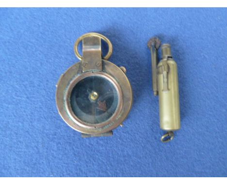 A Verner's pattern military compass by S.Morden &amp; Co., with a trench art brass lighter, (2)