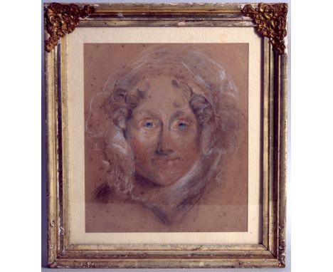 Attributed to David Cox, Portrait of a lady wearing a white bonnet, pastel on paper, framed, inscribed en verso 'David Cox' 3