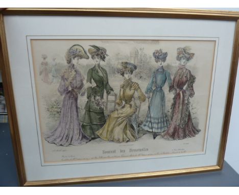 A pair of coloured lithographs, La Revue de la Mode, of ladies and flowers,  with Journal des Demoiselle of women in colourfu