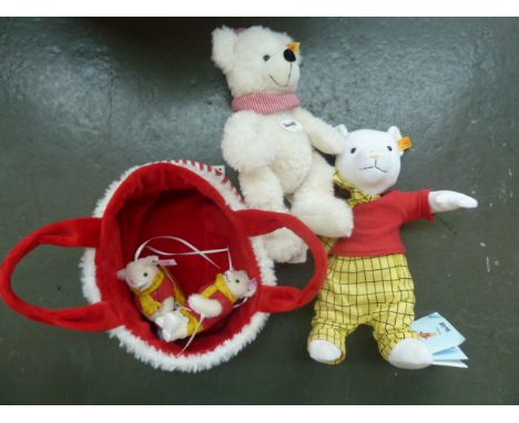 Steiff - three Rupert Bear and one Lotte with labels in carry bag, mint (4)