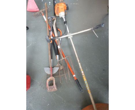 Stihl Petrol Engine Strimmer and a small quantity of garden tools