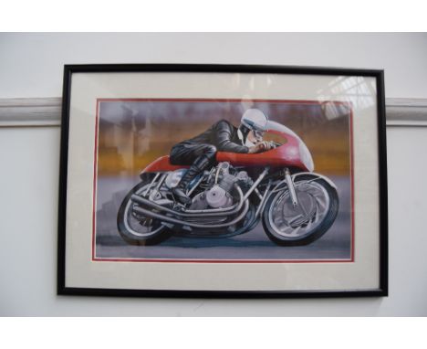 A framed print of a motorcycle