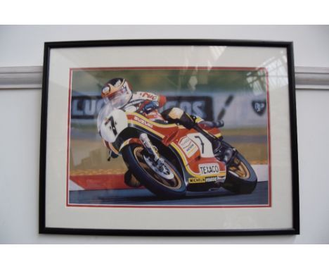 A framed print of Barry Sheene