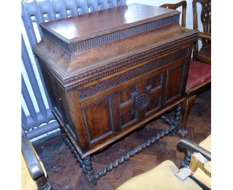 1930's stained oak record player cabinet (record player missing) Condition reports are not available for our Interiors Sale.