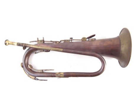 Keyed Bugle by Wood and Ivy (late Geo. Wood) brass and copper, engraved with 50 New Compton Street Soho London address, 1837-