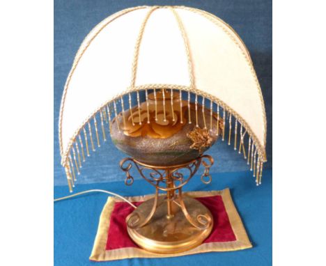 Modern urn shaped table lamp complete with beaded shade on gold painted base, 65cm tall. Condition reports are not available 