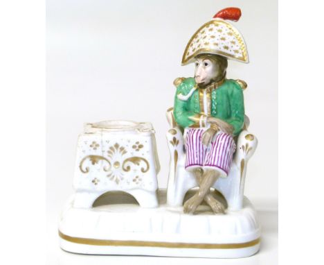 19th century inkwell in the form of the Hartlepool Monkey, dressed in Napoleonic military uniform. Condition reports are not 